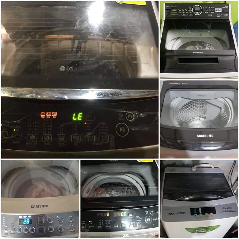 Error codes on LG and Samsung washing machine displays, photographed during repairs
